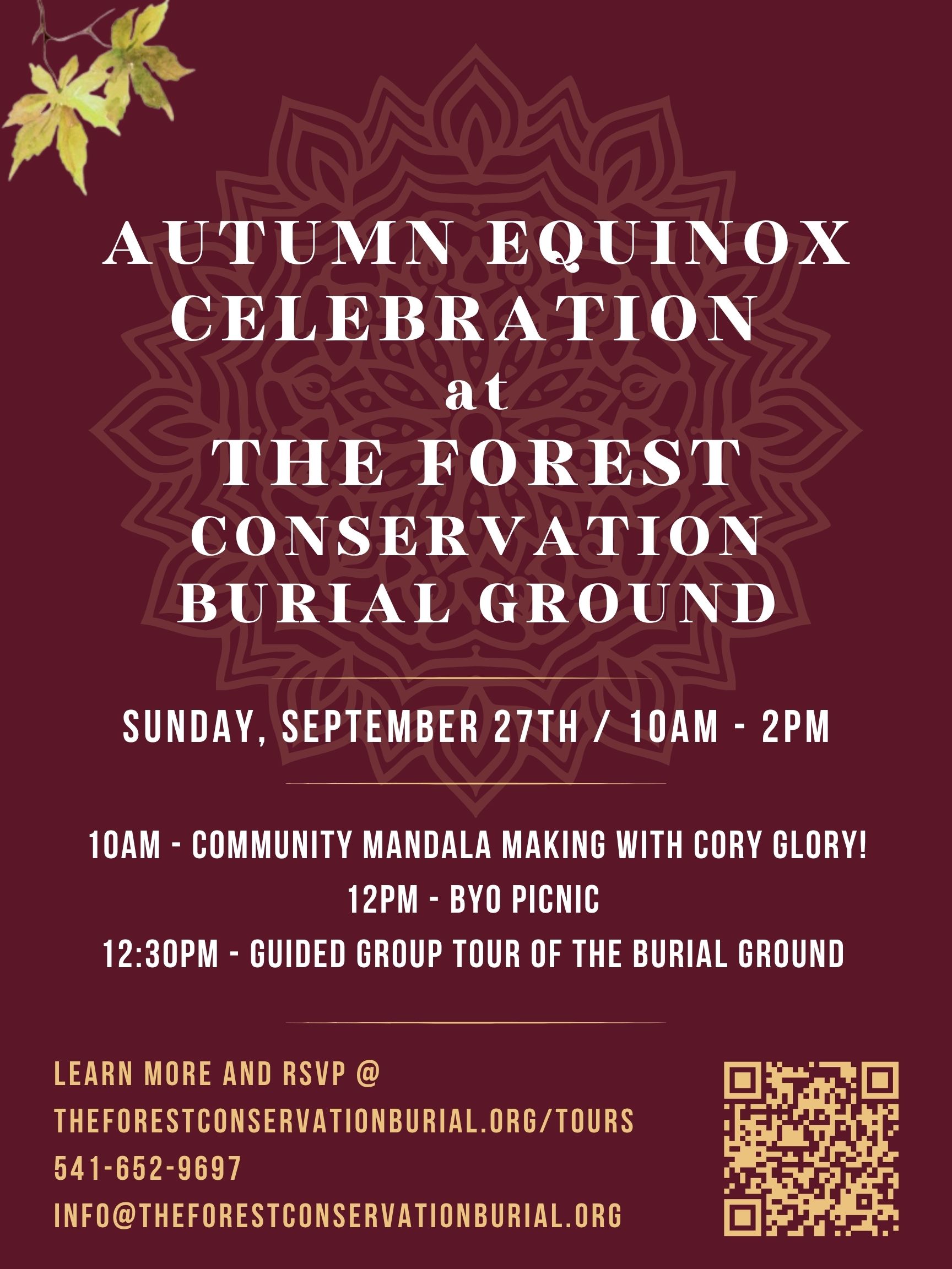 Autumn Equinox celebration poster at The Forest Conservation Burial Ground: Sunday, September 27, 2026