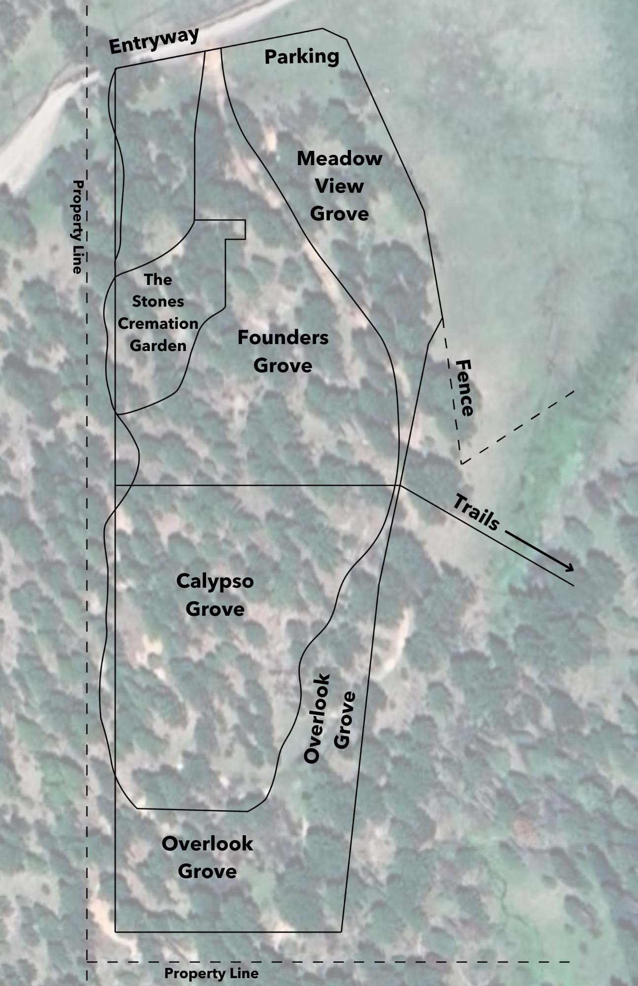 map of The Forest Conservation Burial Ground located at Willow-Witt Ranch outside of Ashland, Oregon
